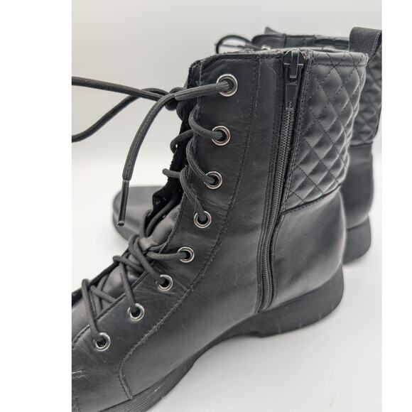 Munro | Tessa Black Leather Lace-Up Quilted Combat Ankle Boots | Size 10 - Picture 6 of 6